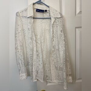 Susan Graver White Floral Sheer Blouse